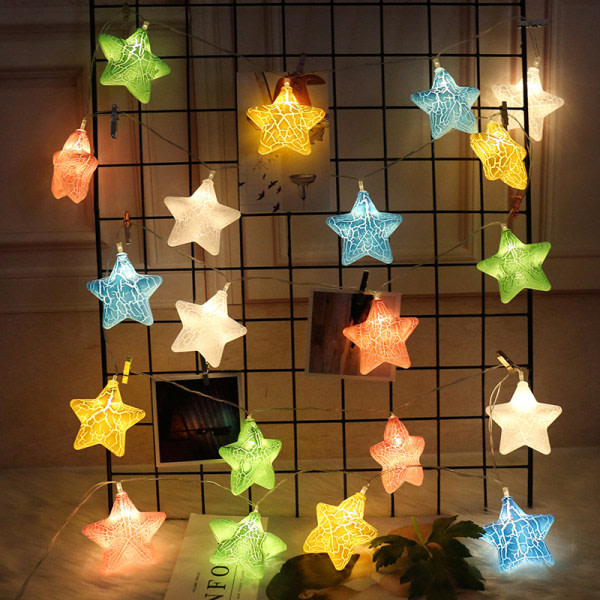 Tähtivalot, 3M 20LED Lämmin söpö satu monivärinen säröillä tähtimuoto, merkkijono lastenhuoneeseen, puutarha, häät, joulukuusi