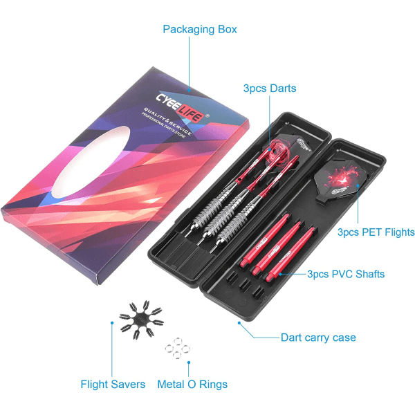 Steel Tip Darts Set with Case 22 Grams ,Flight Protectors,Aluminium shafts&PVC Shafts with Metal O Rings