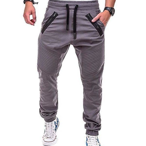 Mænds Elastiske Talje Snøre Jogging Cargo Bukser Gray XL