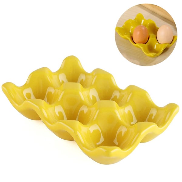 Keramisk æggeplade, køkken restaurant køleskab Opbevaring og æg kogt porcelæn Dekorativ æske 6 gitteræggeholdere