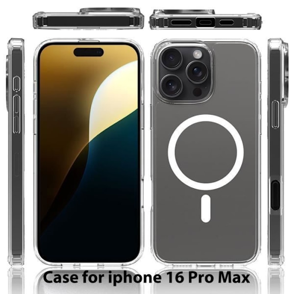 Etui for iPhone 16 Pro Max med magnetisk sirkel støtsikker gjennomsiktig beskyttelse Transparent