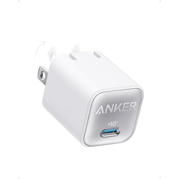 Laddare, USB C GaN Laddare 30W, PIQ 3.0 Vikbar PPS Snabbladdare för iPhone 16 / 15 och fler serier, Galaxy, iPad, Kompatibel med MagSafe (vit) white