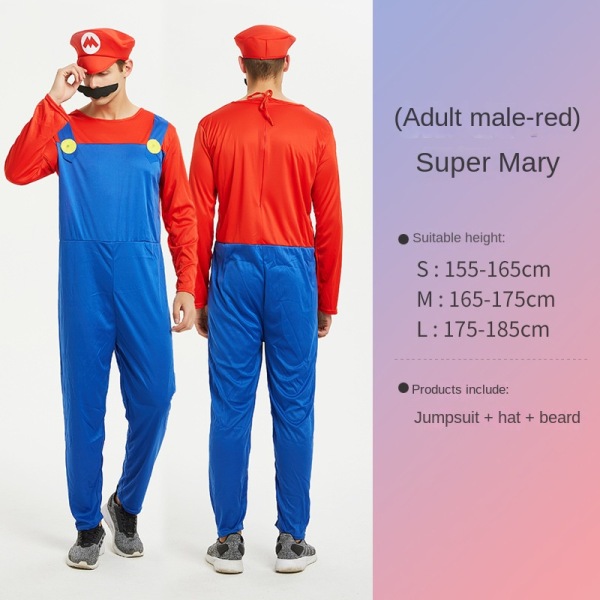 Mub- RS583 Lasten ario-vaatteet Super ario-asut Halloween Cosplay Anime-asu Vanhemman ja lapsen roolileikkiasu Mario aikuiset miehet Punainen Mario adult men Red M