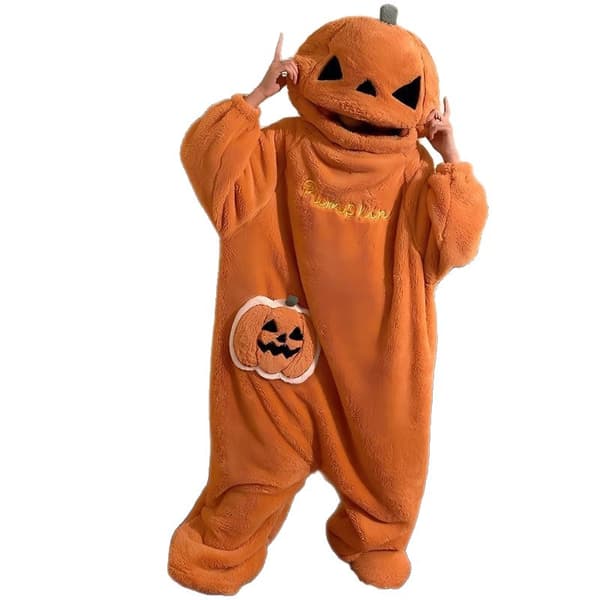 Halloween Græskar Onesie Pyjamasdragt til kvinder, varm koralfleece, kostume til efterår og vinter Brown bear - barefoot XL (size 2)