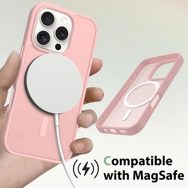 Etui til iPhone 16 Pro Max, beskyttelse med magnetisk ring støtsikker gjennomsiktig rosa Pink