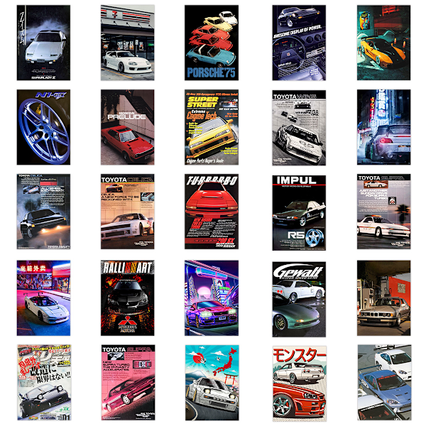 50 kpl Retro Racing -tarroja - Vedenpitävät retroautotarrat kannettavaan tietokoneeseen ja matkatavaroihin