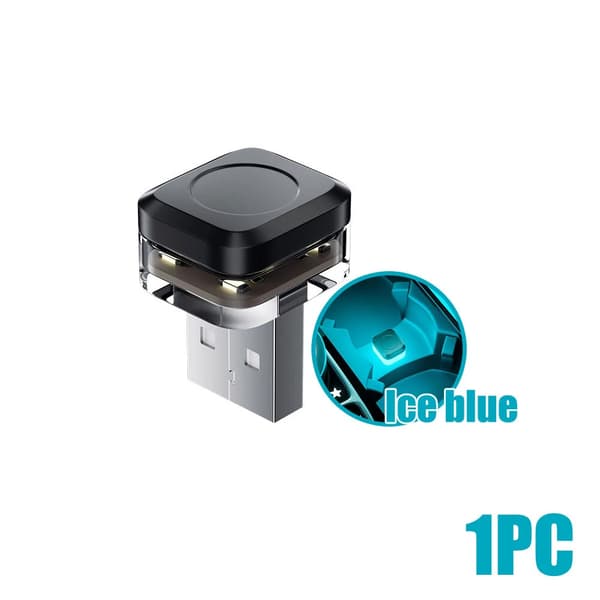 1 x USB Mini LED-lys Bilinteriørtilbehør Neon Ambient Lyspære Ice blue