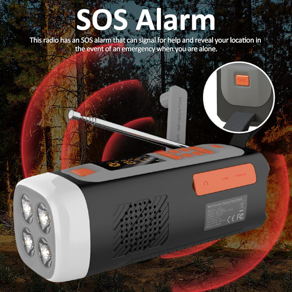 Hätäradio, 4500mAh Kannettava Käsikäyttöinen Aurinkoenergialla Toimiva AM FM SW Radio Ulkoilma Radio Langaton