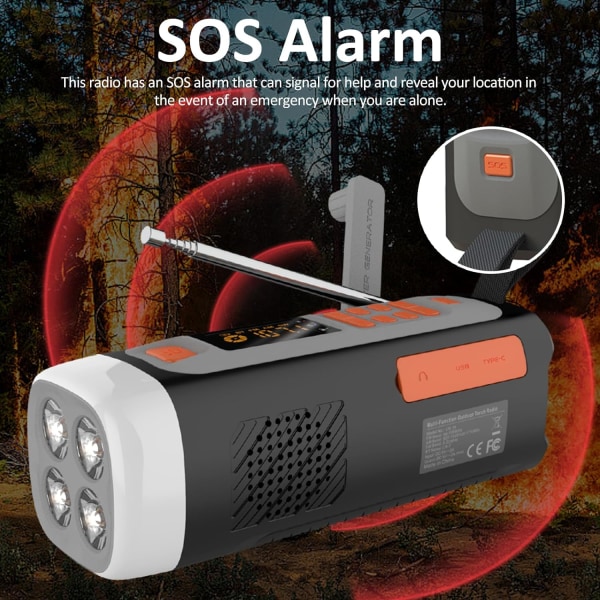 Nödradio, 4500mAh Bärbar Handvev Solcellsdriven AM FM SW Radio Utomhusradio Trådlös