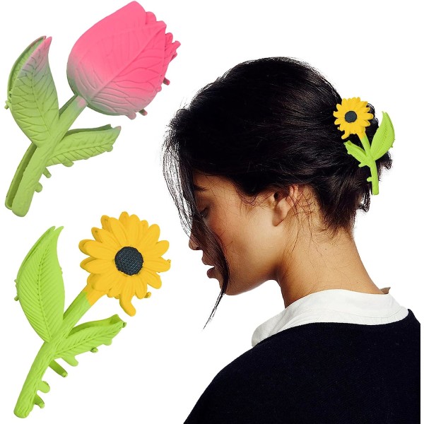2-PACK Solros Tulpanstil Blomma Stora Kloklämmor Halkfri Hårklo med starkt grepp för kvinnor och flickor Tjockt hår