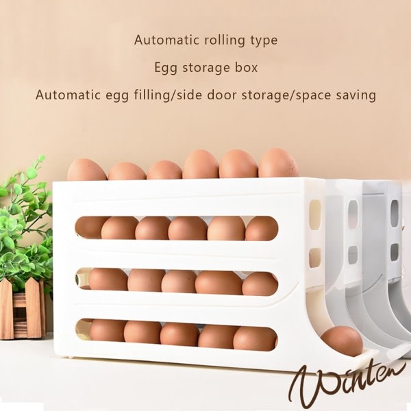 Rullande ägghållare - Bärbar äggdispenser i fire niveauer for opbevaring i køkken og bänkskivor, äggbeholder med stor kapacitet