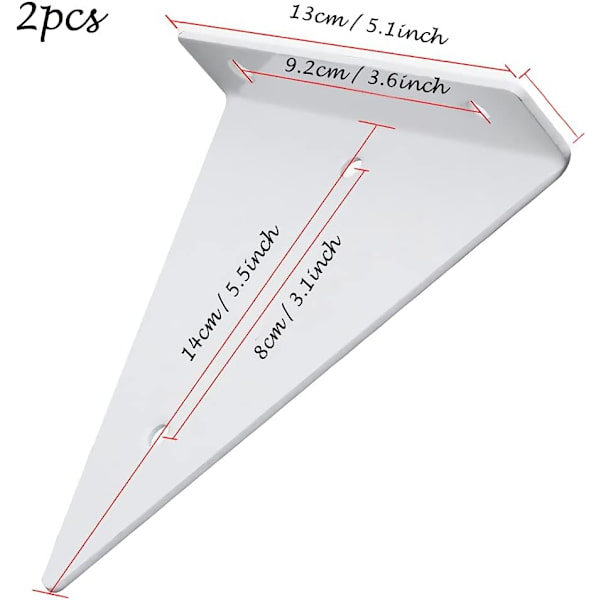 2 pcs metal wall shelf bracket triangle invisible shelf (white)
