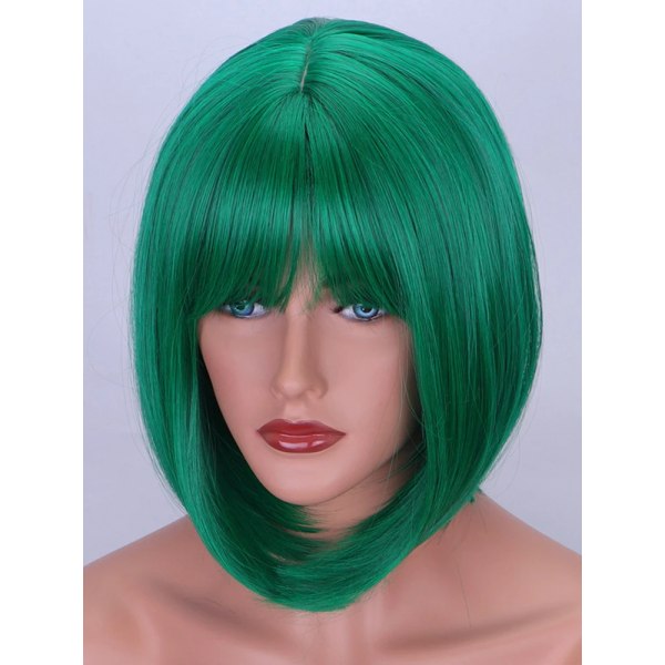 12 tommers naturlig kort hår Bobo hode grønn rett parykker for kvinner Daglig fest grønn Green 12 INCHES