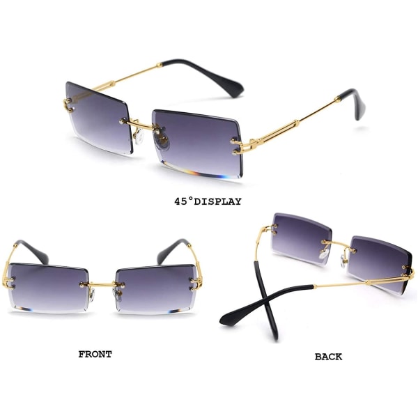 Kantløse rektangelsolbriller for kvinner/menn Ultralett metallinnfatning