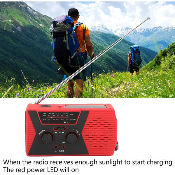 Solenergidrivna Nödradio, ABS Solenergi Handvevad Självförsörjande Radio FM AM NOAA Väderradio