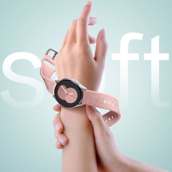 Auringonkukkakaiverrettu ranneke, yhteensopiva Samsung Galaxy Watch 7 6 5 4 40mm 44mm naisten kanssa, 20mm pehmeä silikoniranneke Galaxy Watch_xx -kelloon Pink