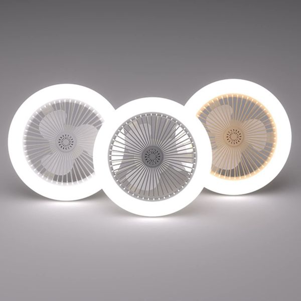 Ny 30W loftsventilator med lyspære E27 konverterbase med fjernbetjening til soveværelse stue stille 3 hastigheder 3 farver dæmpbar Yellow