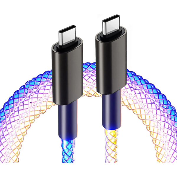 LED USB type c opladningskabel 66 W, RGB lysende gradvis belysning aluminiumskal USB C-kabel hurtig opladningskabel, type C-enhed (farverig) – 3,2 fod