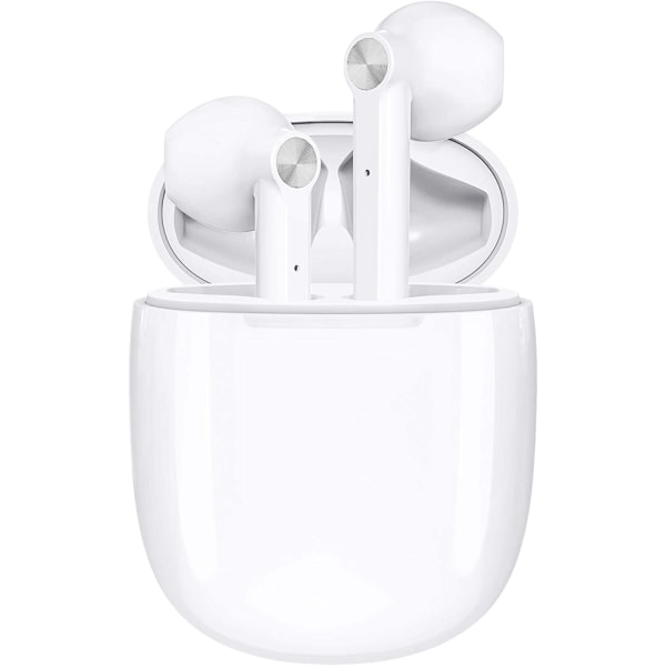 Trådlösa hörsnäckor, Bluetooth 5.0-hörsnäckor Touch Control in-ear True trådlösa hörlurar, Hi-Fi stereohörlurar med inbyggt bläck (vit)
