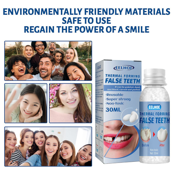 Formbart tandlim, film- och tv-smink, protesmodifiering, temporärt fyllande tandlim, falskt fyllningshål, trasig tand och fyllning av mellanrum