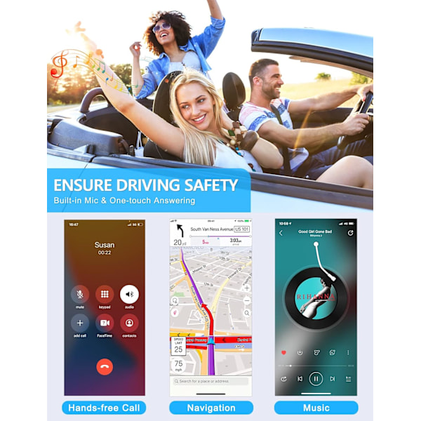 Bluetooth-vastaanotin autoon, Melunvaimennus 3,5 mm AUX Bluetooth-auton sovitin, Langaton äänenvastaanotin - Musta+Hopea