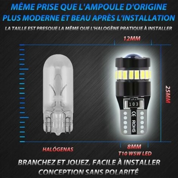 T10 W5W LED-lampor 12V-24V 6000K Vit för bilens positionsljus
