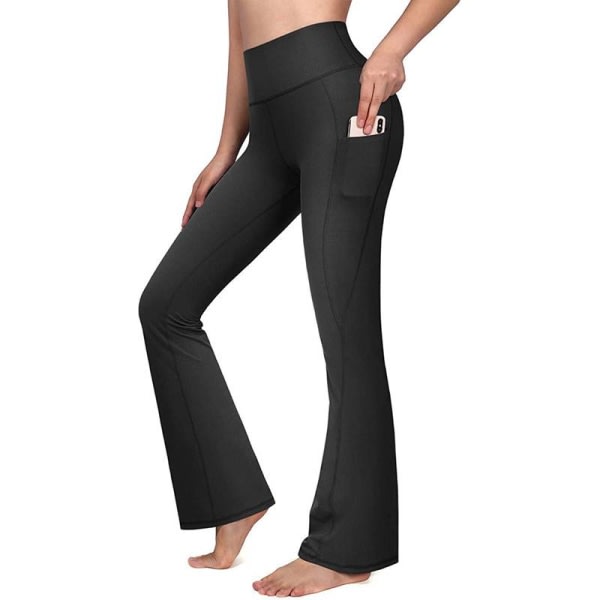 Kvinnor Hög Midja Flared Yoga Byxor Sport Gym Leggings Byxor Svart,S