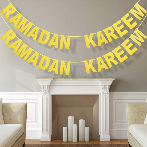 2 kpl Ramadan Kareem Banner Gold Glitter Banner Koristeellinen Eid Festival riippuseppeleitä kotijuhlatarvikkeisiin