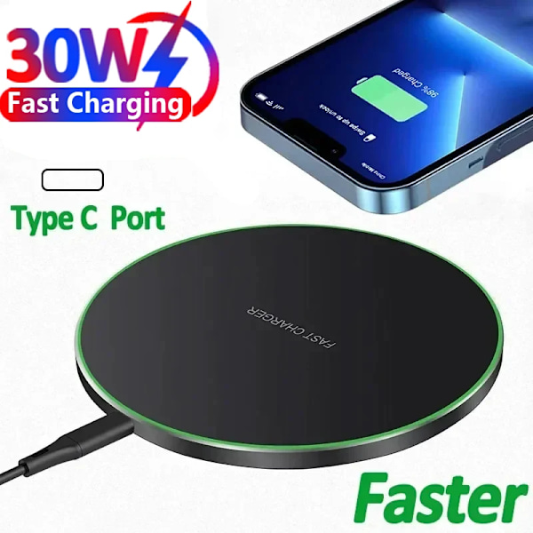 30W Hurtig Trådløs Oplader til iPhone 15 14 13 12 X Pro Max 8 Samsung Galaxy S23 Xiaomi Trådløs Opladningsstation Oplader White with Cable