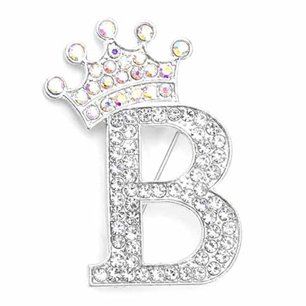 Modekrone 26 Initialer A til Z Krystal Rhinestone Broche Silver-B