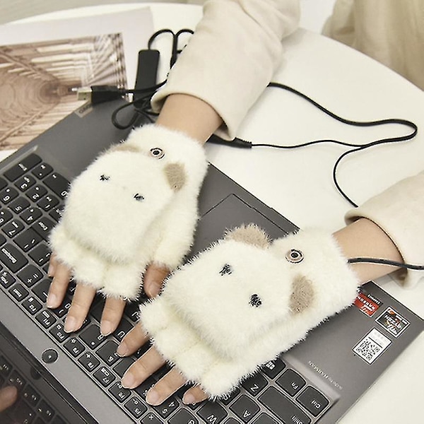 Värmehandskar Justerbara Halvfingrar USB Laddning Utsökt Värme Flip Fingerless Handskar för utomhus Qinhai (storlek, färg: icke-justerbart-kaffe)