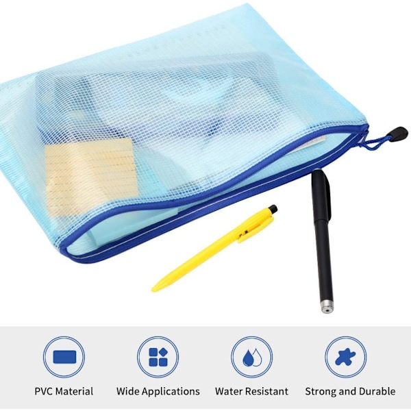 10 stk A5 Plastlommer, Glidelåsposer A5 Mesh Dokumentmapper for Filoppbevaring, Skole