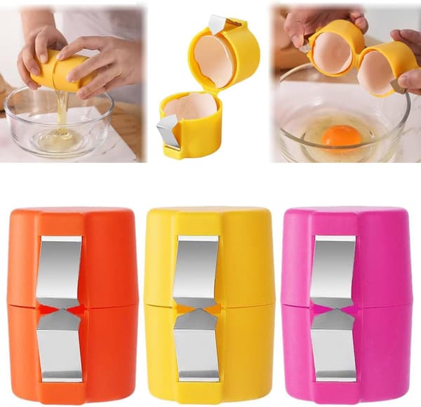 3-pakning Eggeskallåpner, 2025 Ny Eggknuser for Rå Egg, Håndholdt Eggbryter Multifunksjonell Eggkutter Eggknuser og Separator