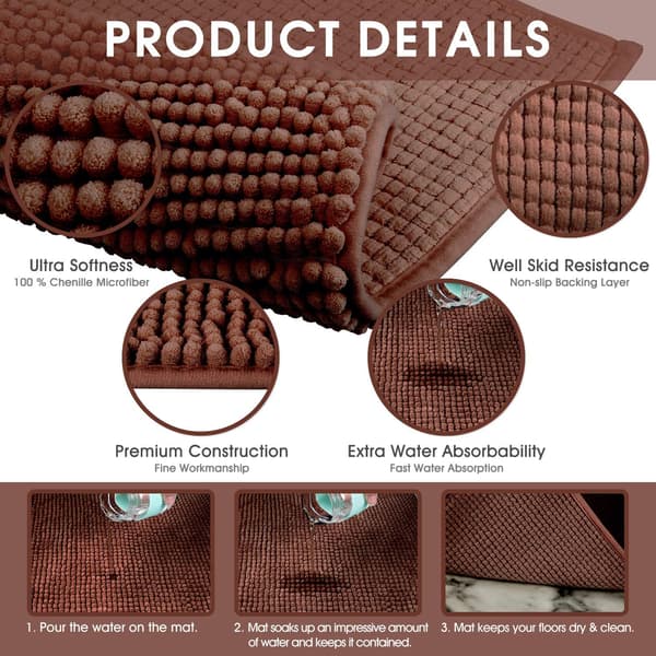 40x60 cm (kaffe) badematte, sklisikker, absorberende baderomsmatte coffee