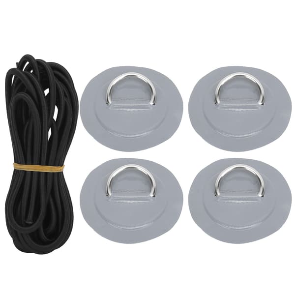 4 stk PVC-lapp elastisk tau sett D-ring lapp strikk tau sett rustfritt stål D-ring pad grå