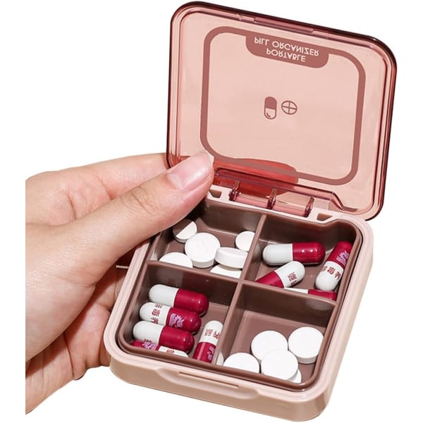 Liten tablettbox, BPA-fri case med 4 stora fack för vitaminer, fuktsäker bärbar tablettbox för resor (djupröd)