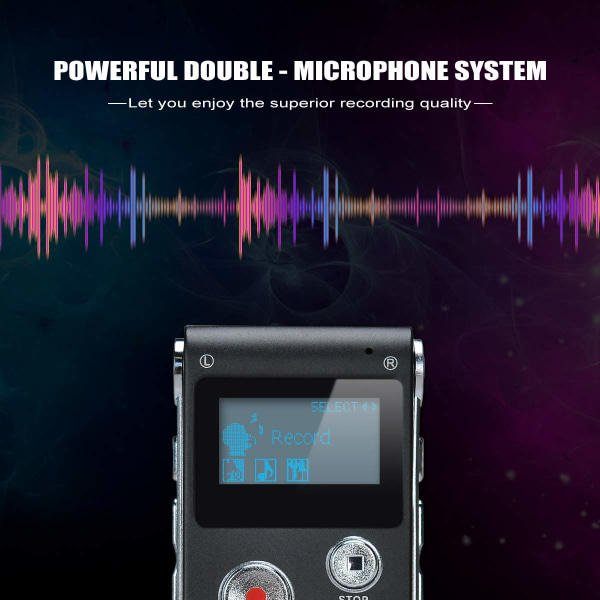 Bærbar digital stemmeoptager Lydstemmeoptager Diktafon LCD-optager MP3-afspiller-8GB (sort)