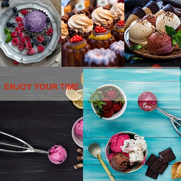 Iskremøse og deigspade i rustfritt stål for baking av kjeks og cupcakes S+M+L