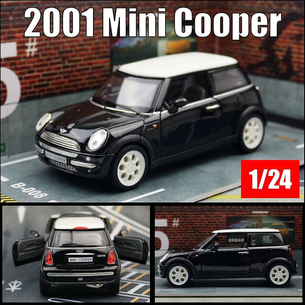 1/24 Mini Cooper Diecast-legetøjsbil til børn Miniature-køretøjsmodel Træk bagdøre, der kan åbnes samling Gave til drenge børn sort