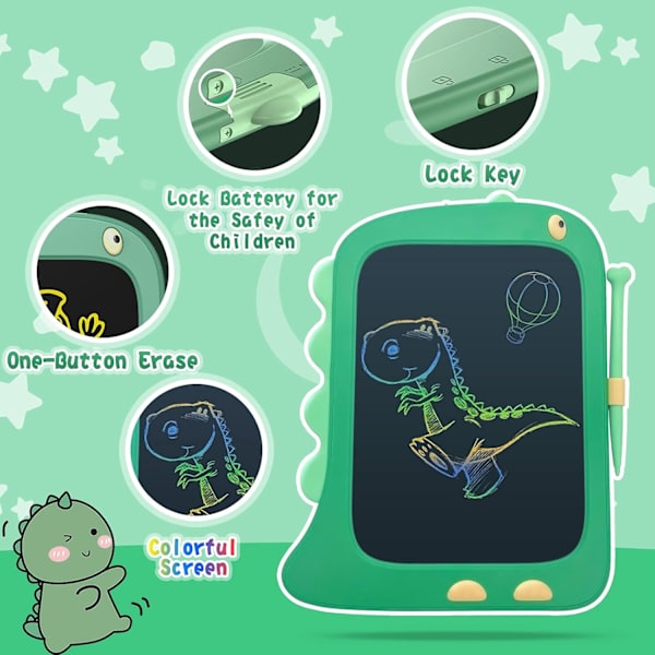8,5 tommer LCD Doodle Board Tablet Legetøj - Grøn Dinosaur Tegneplade til Børn 2-6 År - Jule- og Fødselsdagsgaver Green