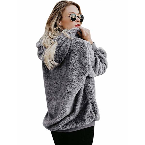 Damegenser med hette i teddyfleece, høst og vinter Dark grey L