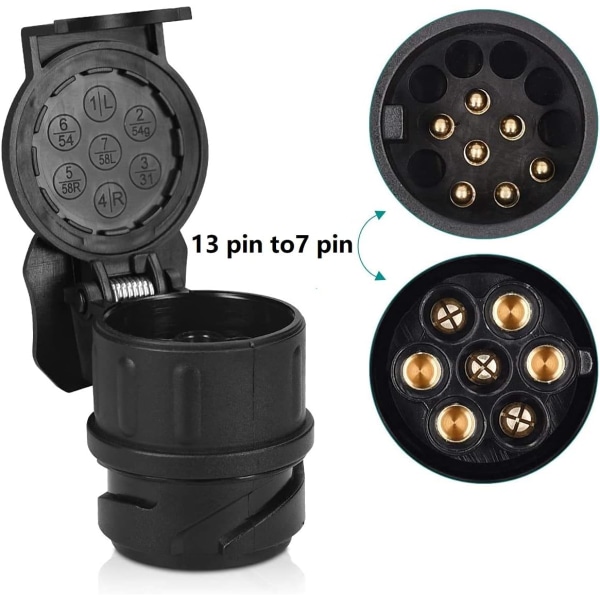 12V 13-polet til 7-polet anhænger stik adapter, vandtæt plastik anhænger forbindelse sokkel til bil og trailer, trailer, campingvogn strømadapter