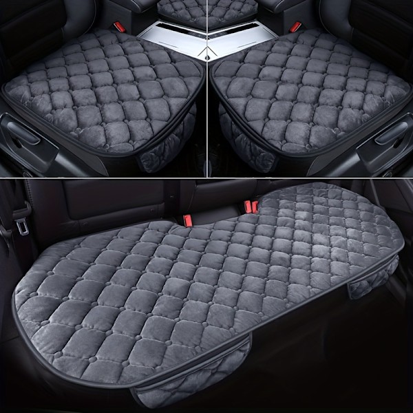3 st Nya Höst- och Vinter Argyle Varma Bilsäten Kort Plysch Tjocknad Läderkant Gratis Paket Tre-delad Set Bil Universal Sitsdyna 3pcs Red