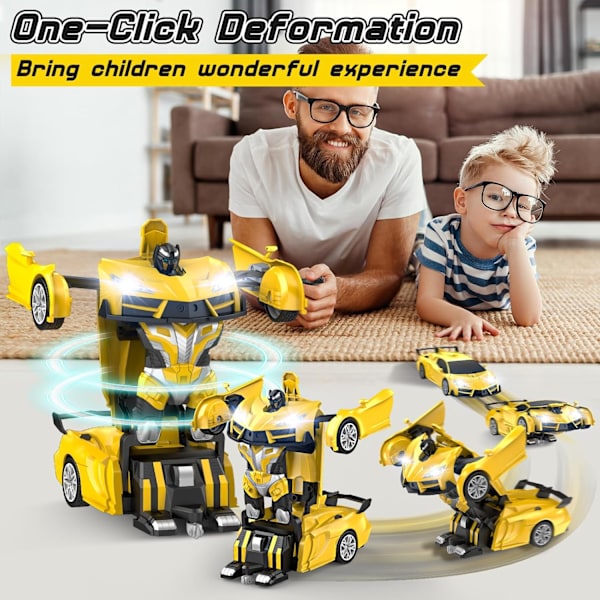 Radiostyrd Bil, Transformer Robot RC Bilar med Coola LED-Strålkastare, 2.4Ghz Leksaksbilar med 360 Graders Rotation (Gul)