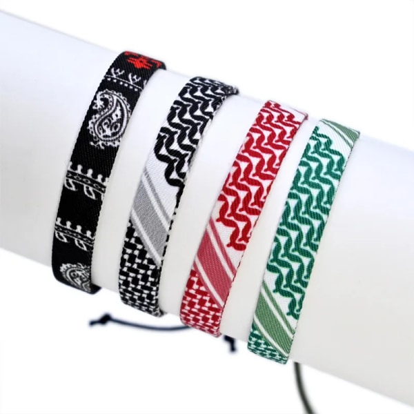 4Pcs Palestine Arabic Scarf Woven Bracelet For Women Men Ethnic Wavy Dot Colored Ribbon Bracelet Handmade Jewelry