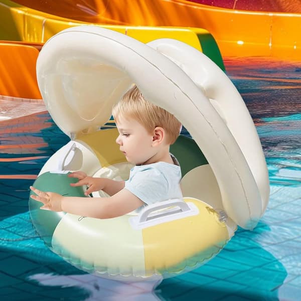 Babysimring med säkerhetssits och UV-solskydd - Simtränare för spädbarn 6-36 månader - Poolleksak