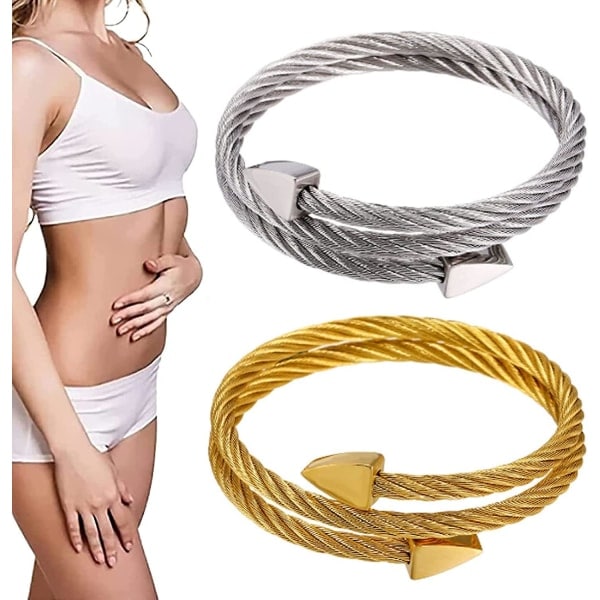 2 st Crainoc Titanium armband, lymfdränage magnetiska armband, magnetfältterapi armband för män kvinnor Silver guld