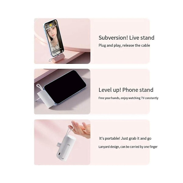 5000mah sisäänrakennetulla kaapelilla varustettu varavirtalähde kannettava laturi Mix Fold Iphone14:lle, varavirtalähde B-type-c