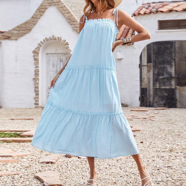 Sommerkjoler til kvinder UK Elegant Bohemian Off Shoulder Løs Kortærmet A-Linje Solid Maxi Lang Kjole