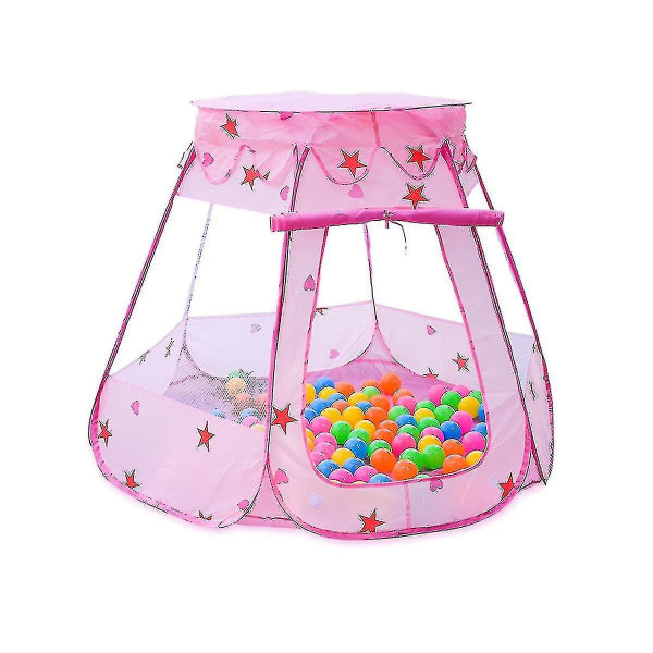 Leketelt for barn, sammenleggbart Hexagon Castle-leketelt for barn innendørs utendørsspill, med oppbevaringspose med glidelås, rosa